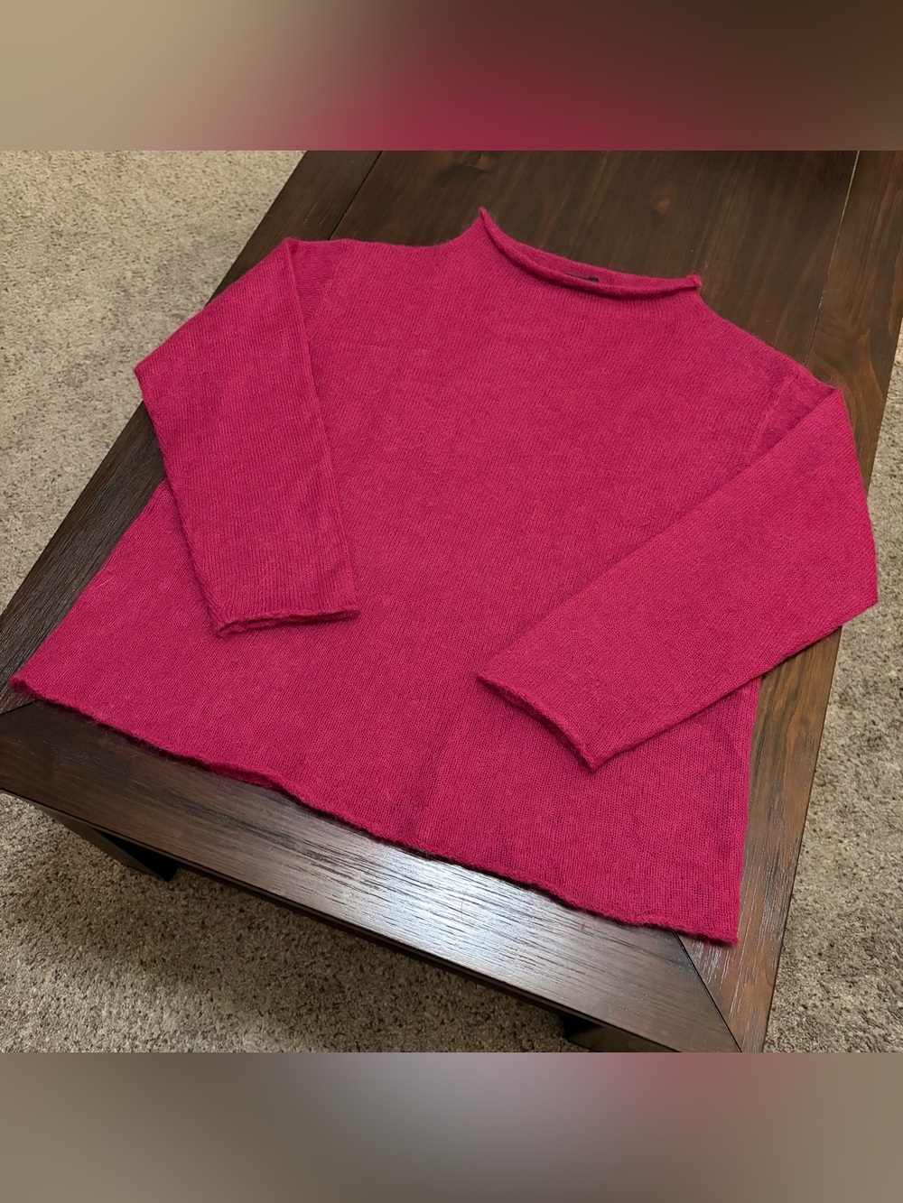 Eileen Fisher Kid Mohair Boxy Sweater Roll Neck Berry Red - Picture 1 of 12